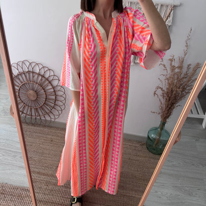 Vestido camisero estilo étnico naranja
