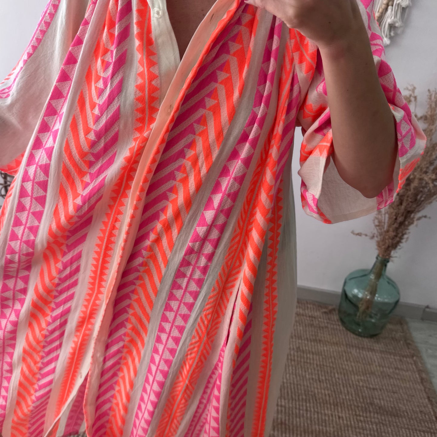 Vestido camisero estilo étnico naranja