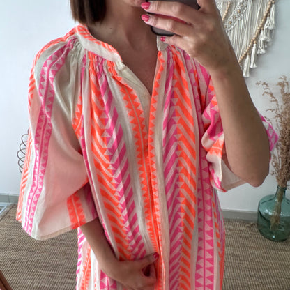 Vestido camisero estilo étnico naranja