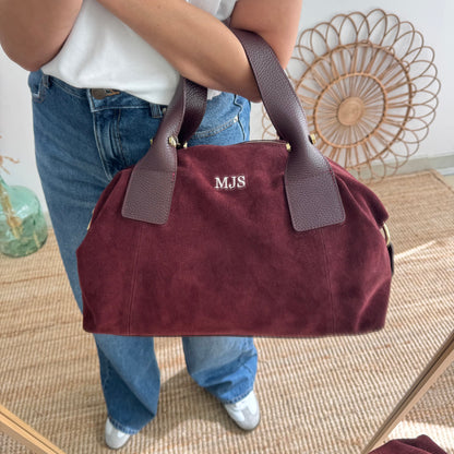 Bolso Bowling de Serraje y Piel granate