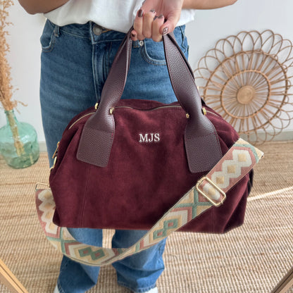 Bolso Bowling de Serraje y Piel granate