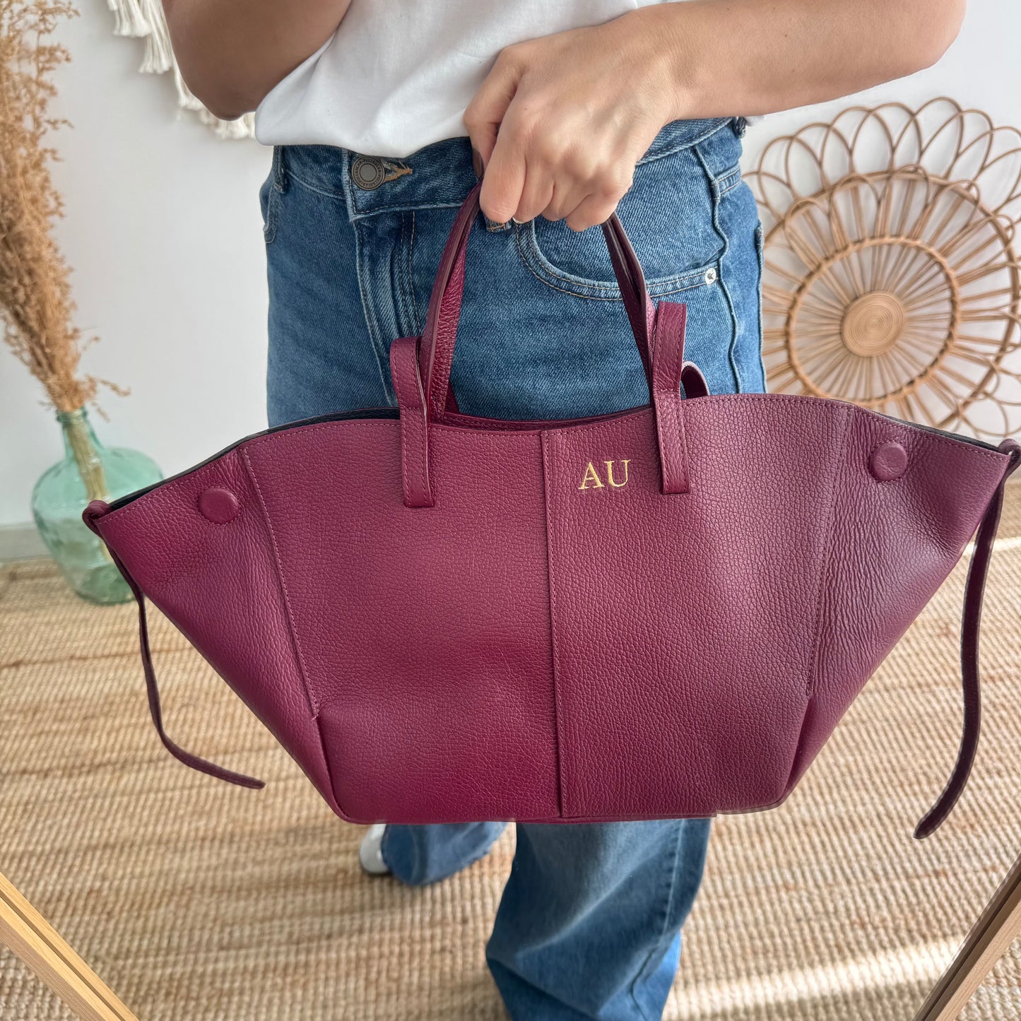 Bolso tote granate piel