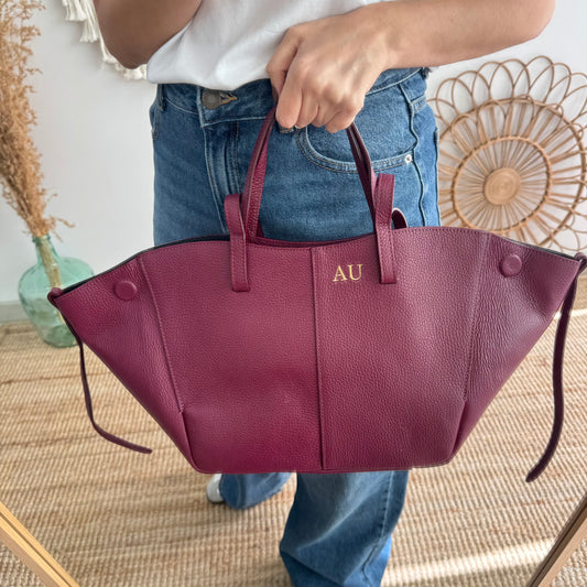 Bolso tote granate piel