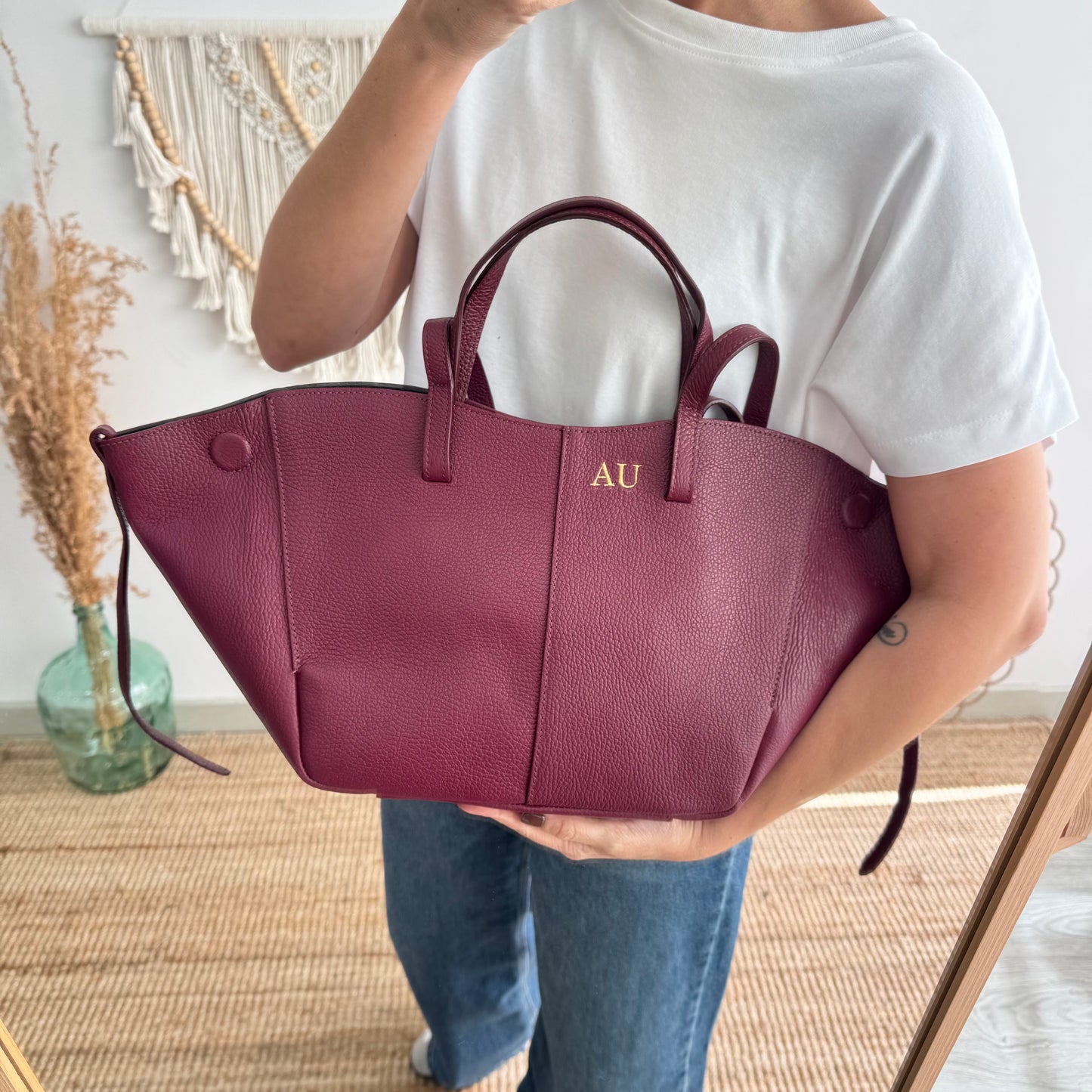 Bolso tote granate piel