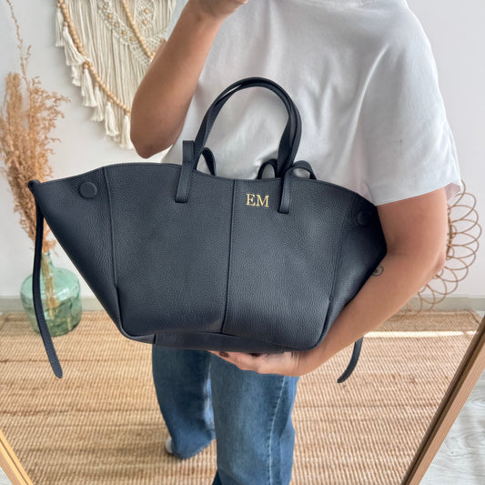 Bolso tote azul marino piel