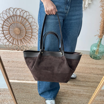 Shopper en piel y serraje marrón