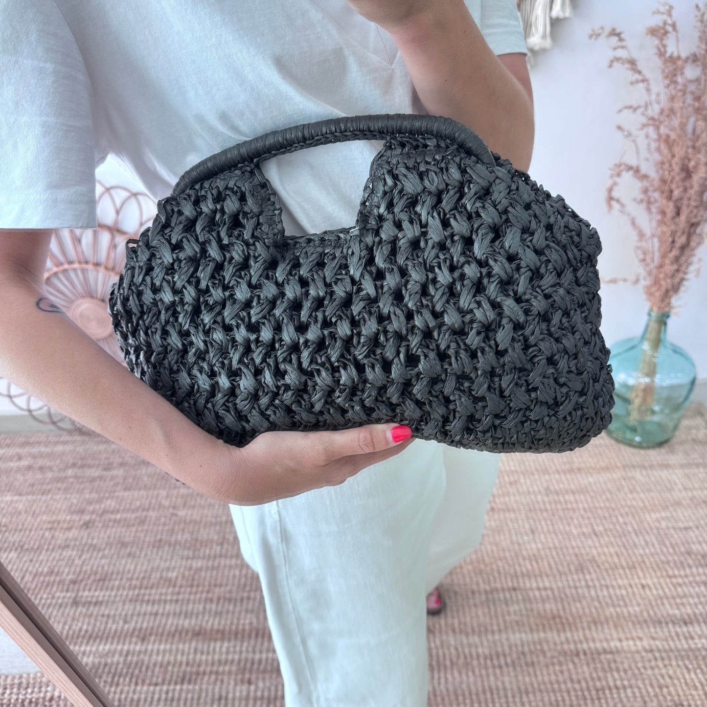 Bolso asa integrada trenzado negro