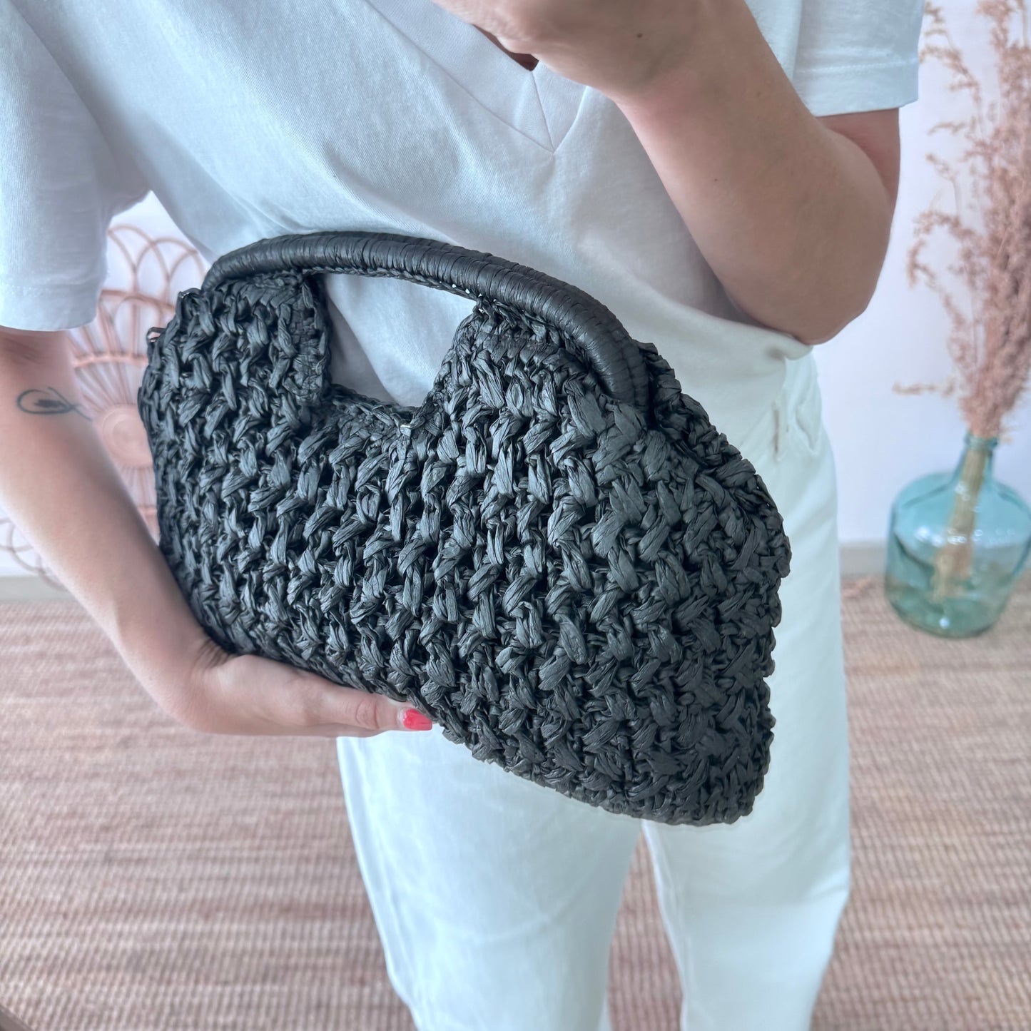 Bolso asa integrada trenzado negro