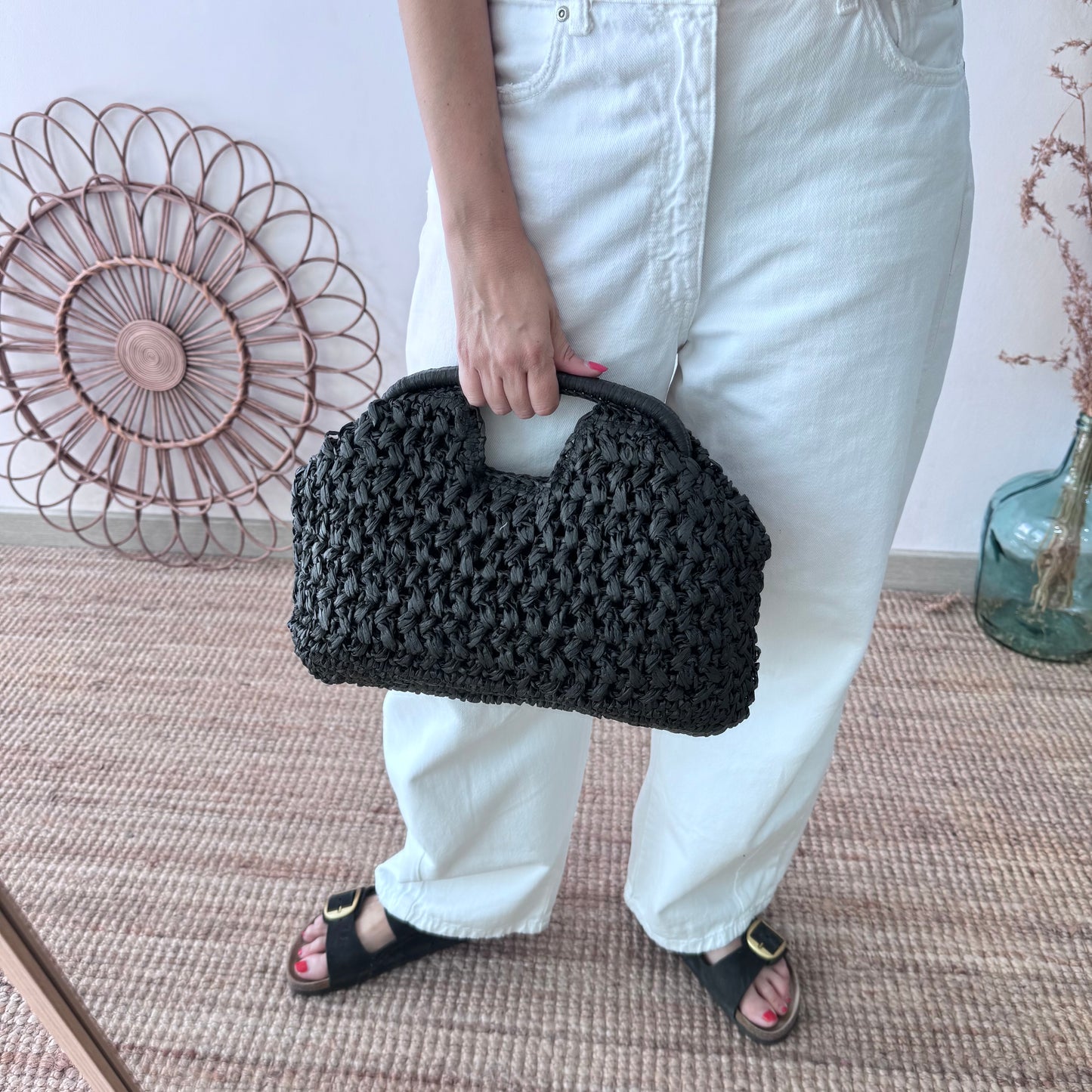 Bolso asa integrada trenzado negro