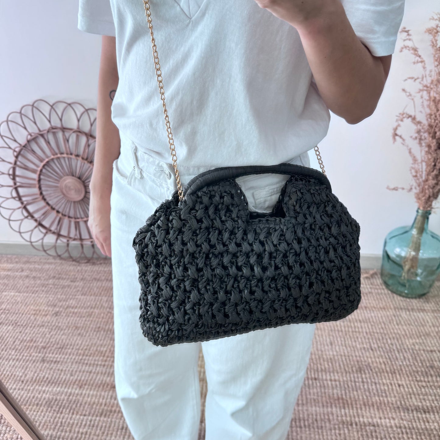 Bolso asa integrada trenzado negro