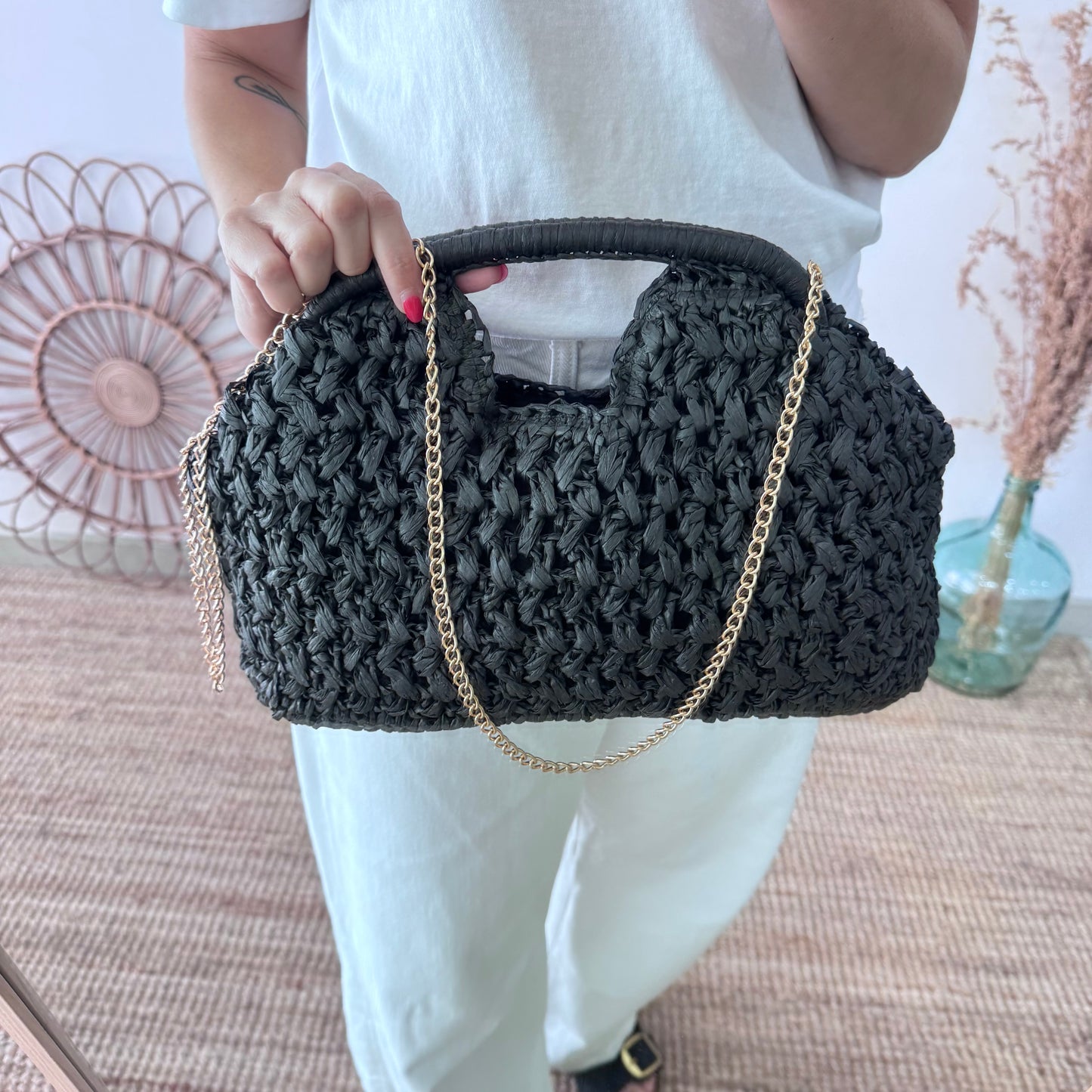 Bolso asa integrada trenzado negro