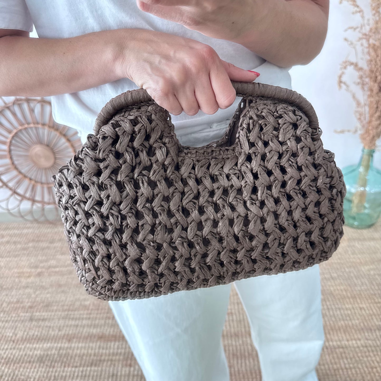 Bolso asa integrada trenzado marrón