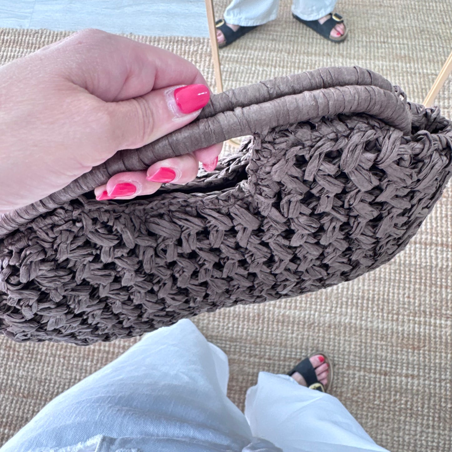 Bolso asa integrada trenzado marrón