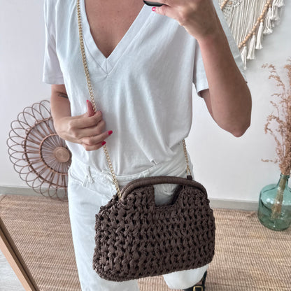 Bolso asa integrada trenzado marrón