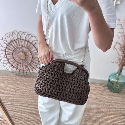 Bolso asa integrada trenzado marrón