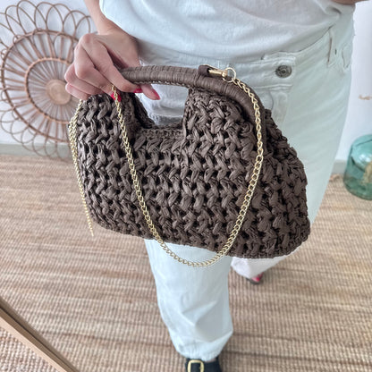 Bolso asa integrada trenzado marrón