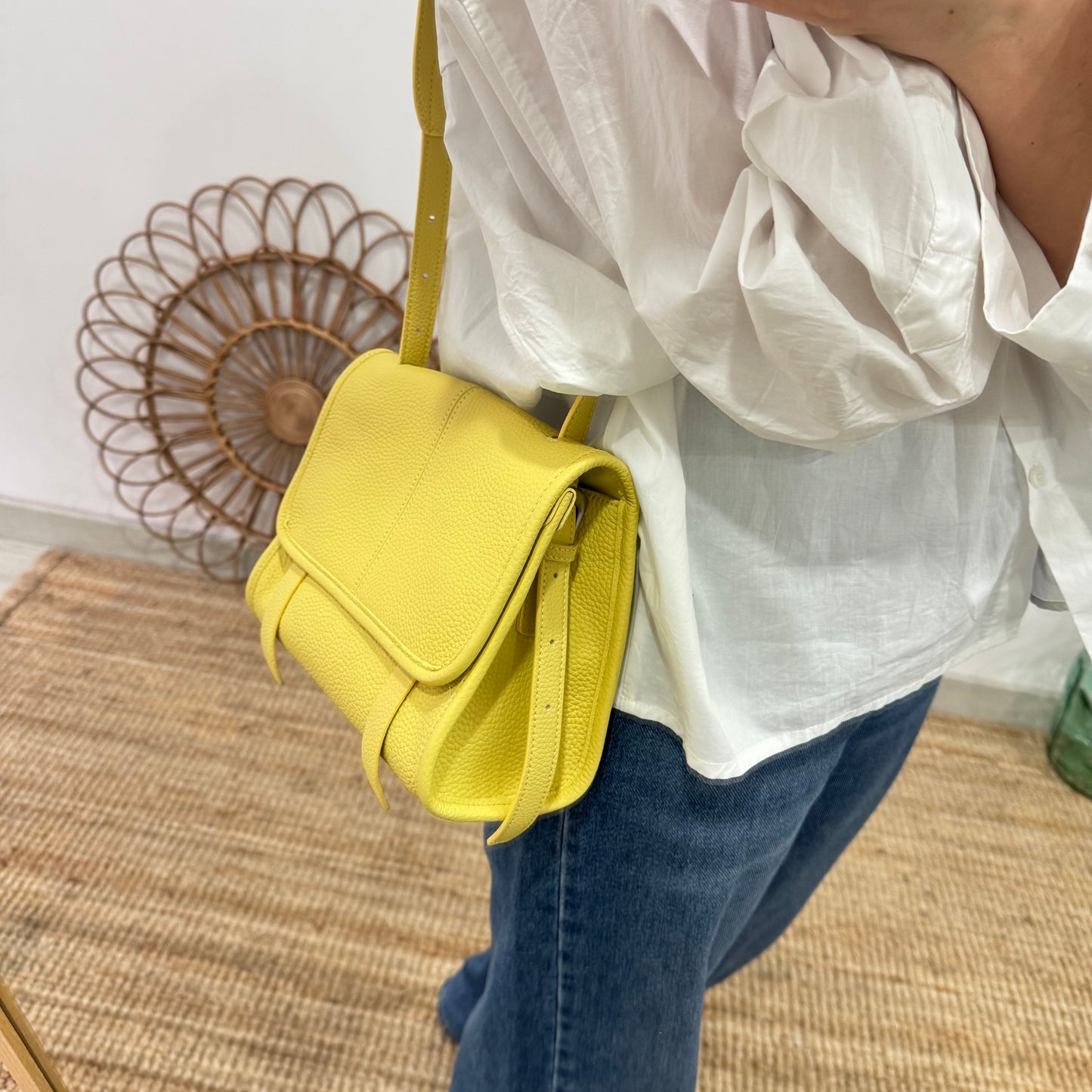 Bolso Satchel en Piel Amarilla