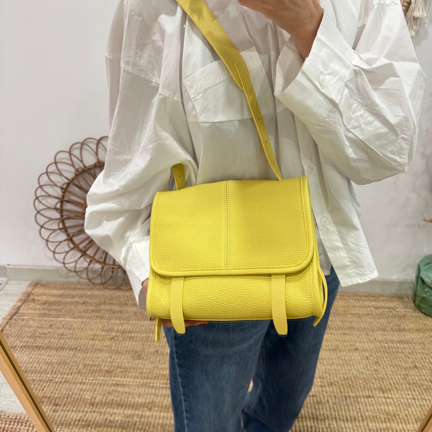 Bolso Satchel en Piel Amarilla