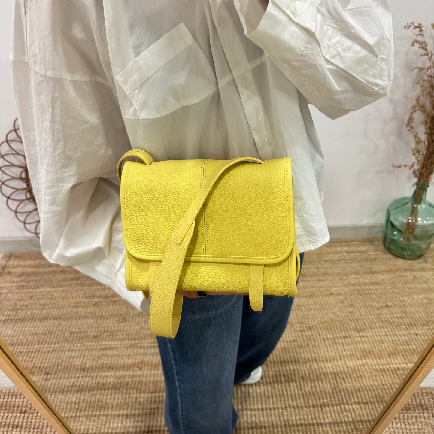 Bolso Satchel en Piel Amarilla