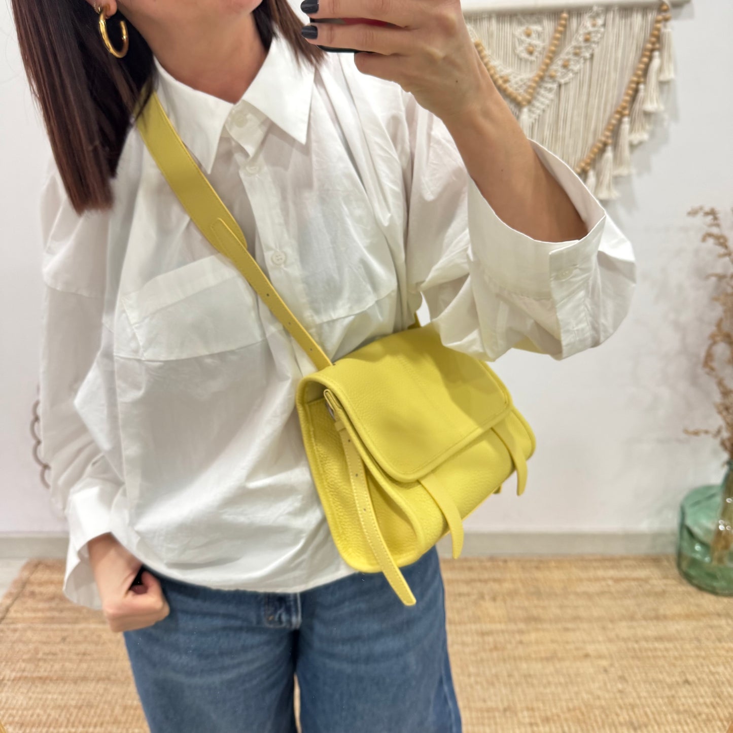 Bolso Satchel en Piel Amarilla