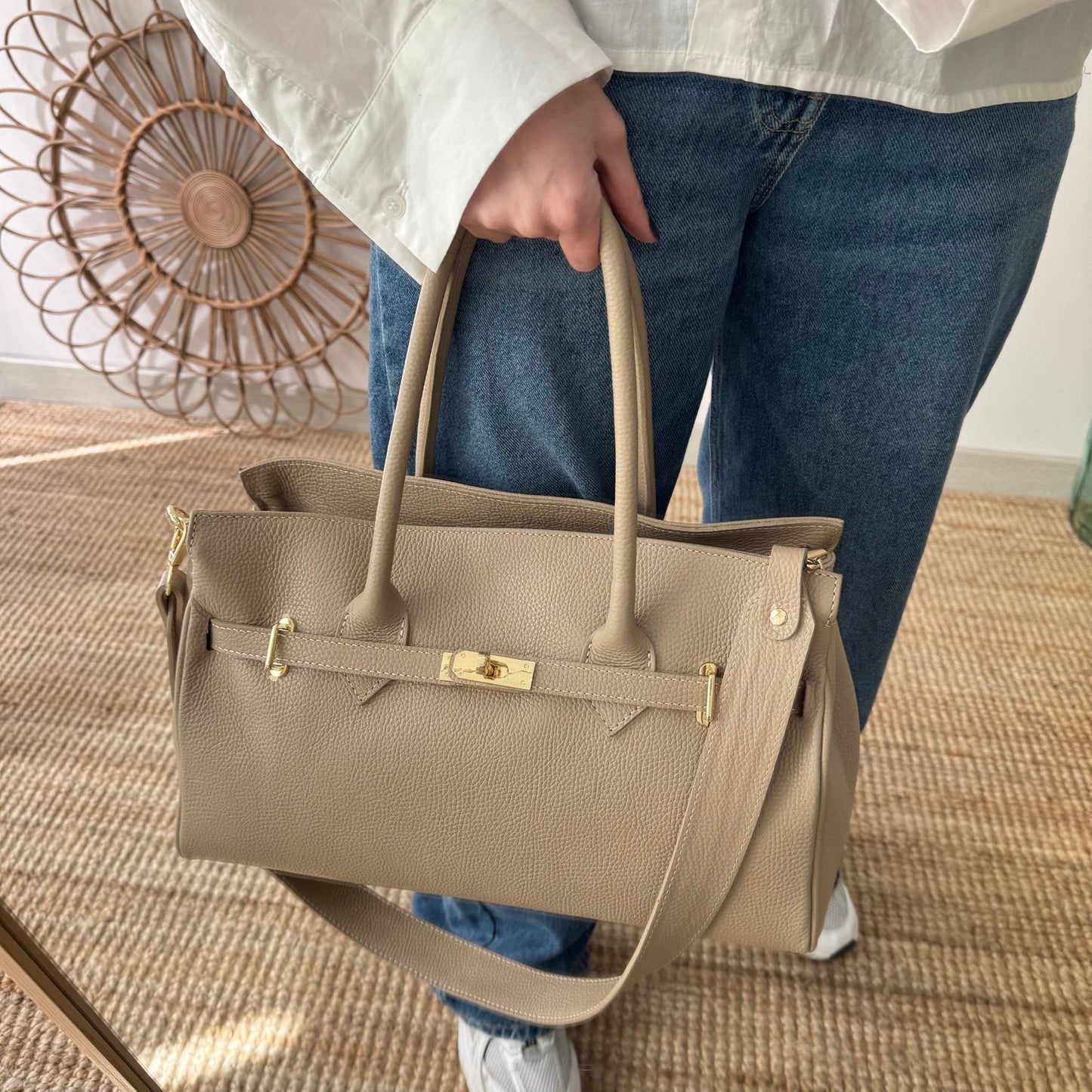 Bolso shopper taupe cierre dorado - Bubbleshopbcn