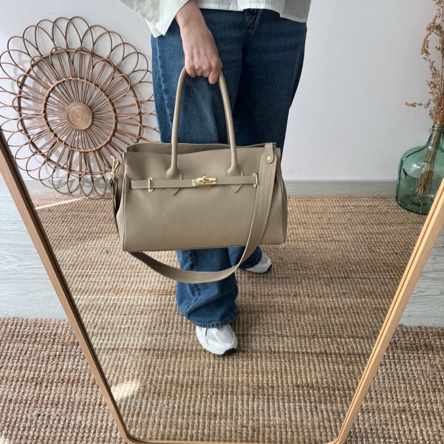 Bolso shopper taupe cierre dorado - Bubbleshopbcn