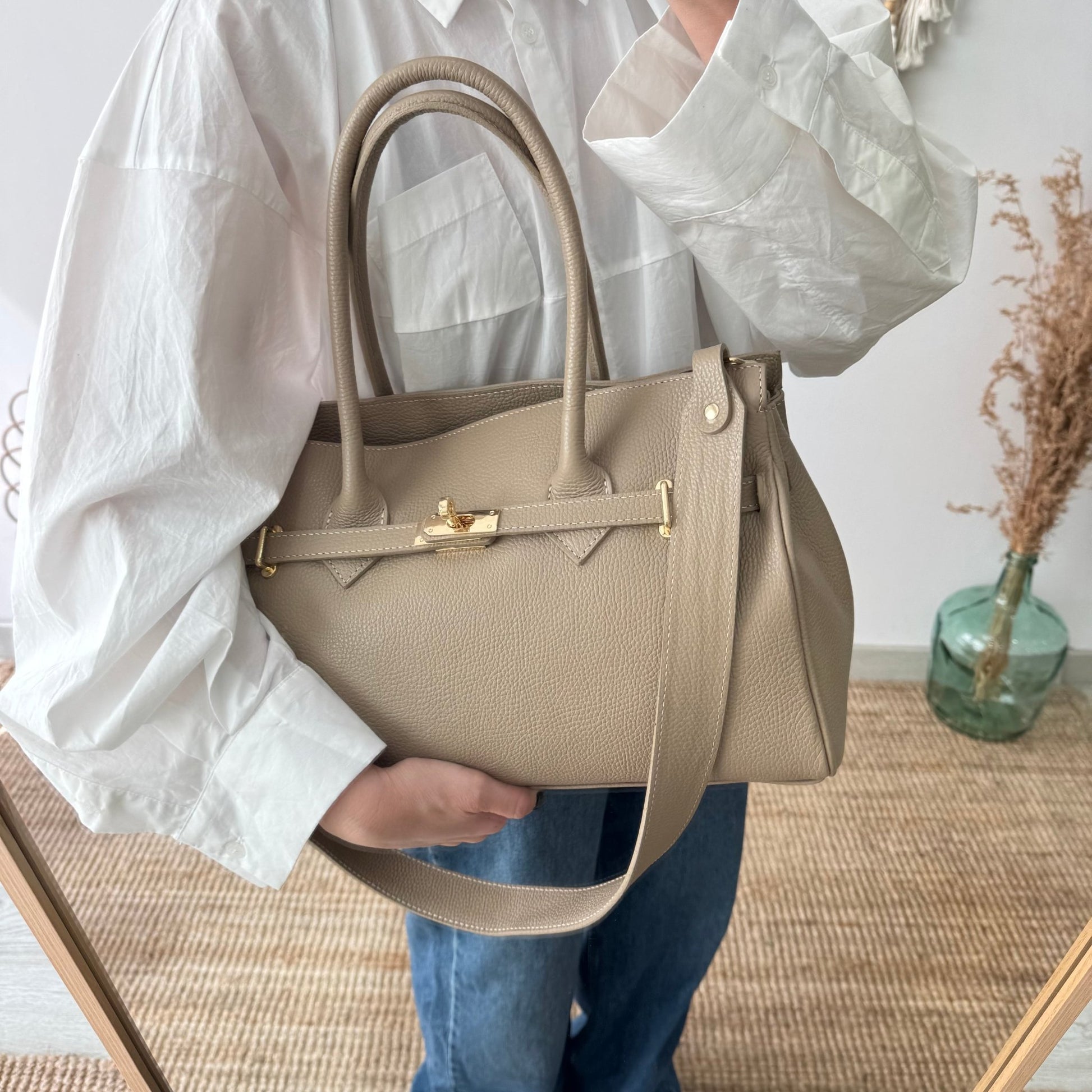 Bolso shopper taupe cierre dorado - Bubbleshopbcn