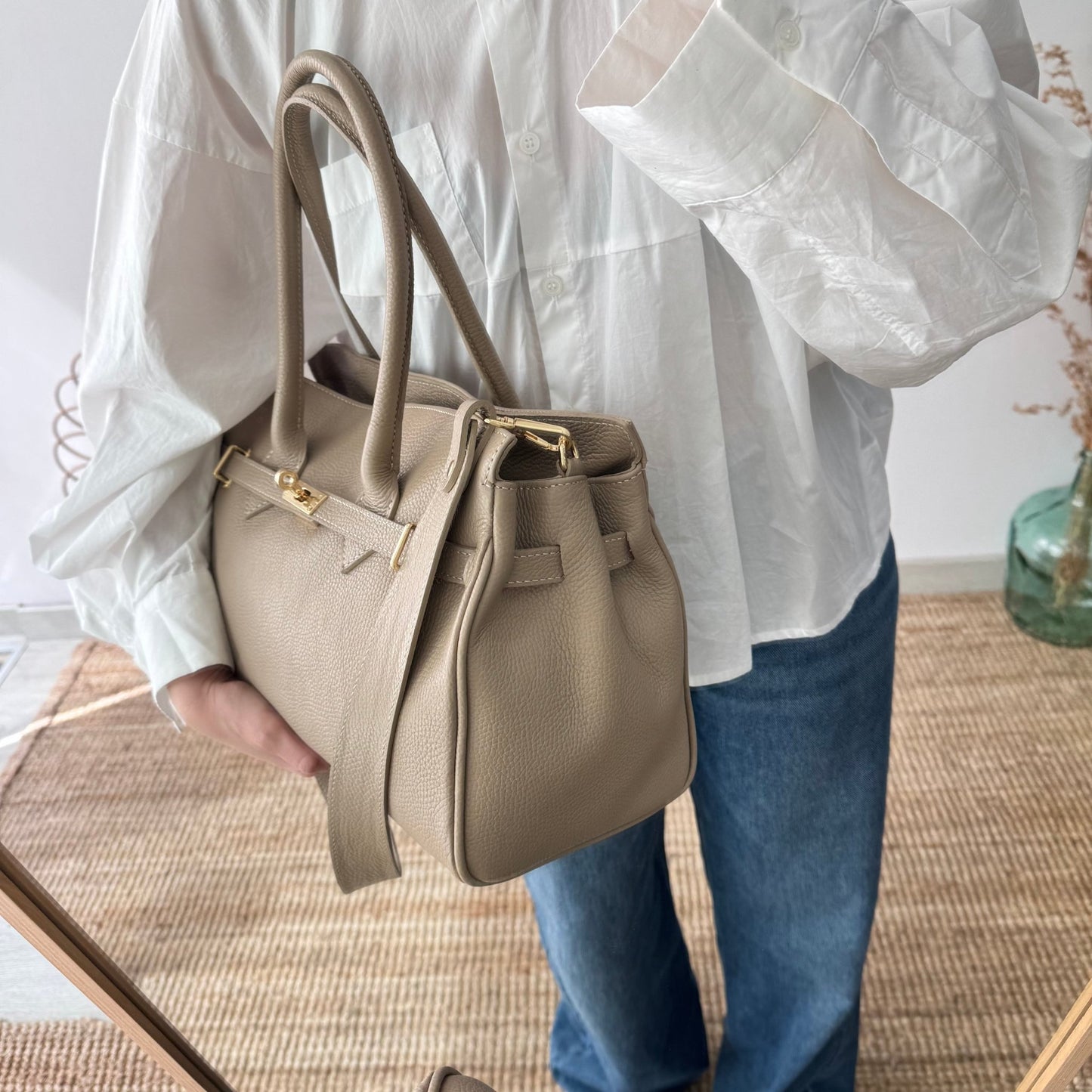 Bolso shopper taupe cierre dorado - Bubbleshopbcn