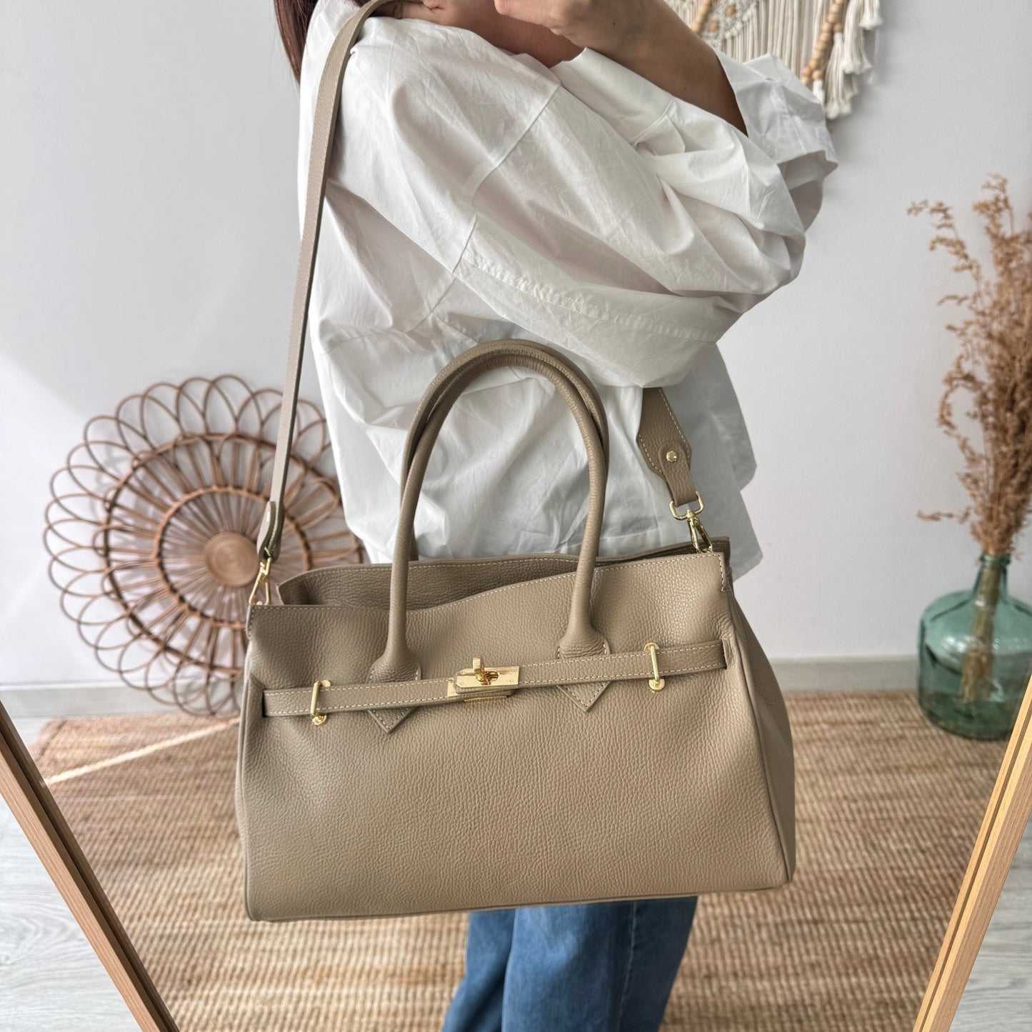 Bolso shopper taupe cierre dorado - Bubbleshopbcn