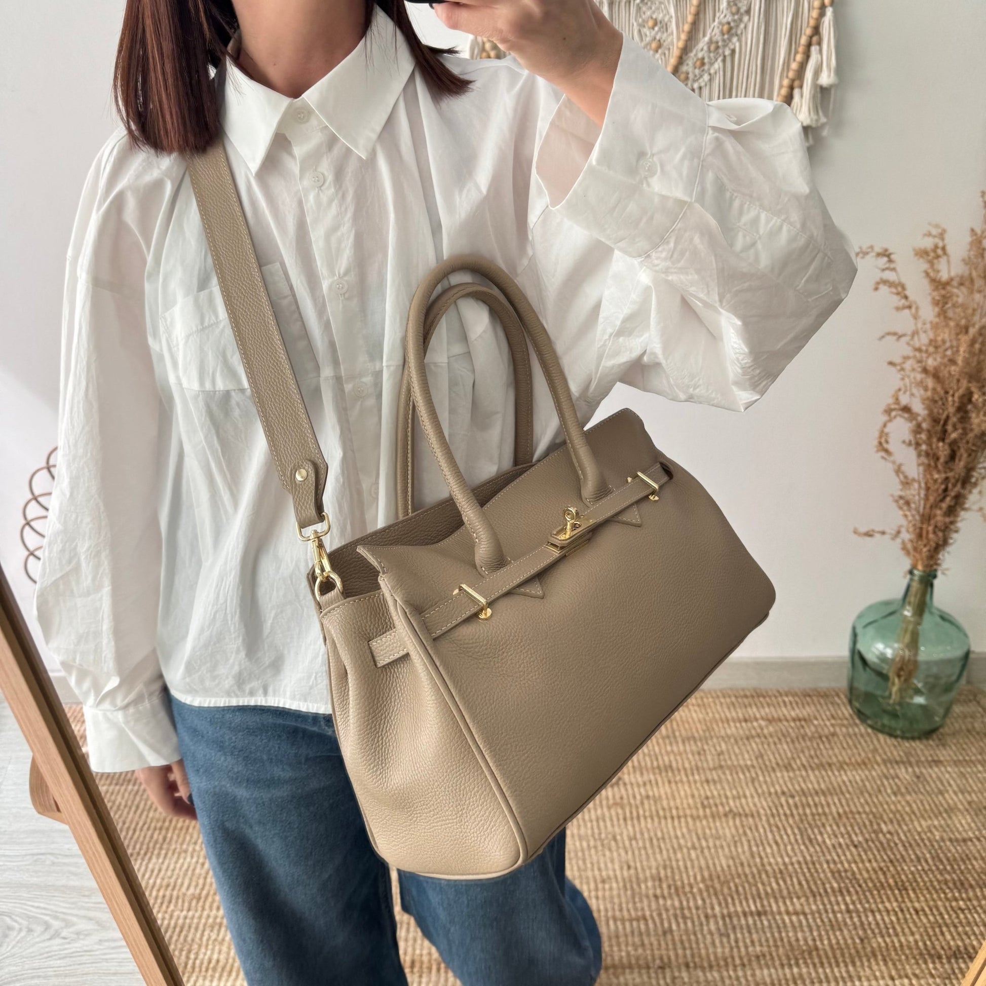 Bolso shopper taupe cierre dorado - Bubbleshopbcn