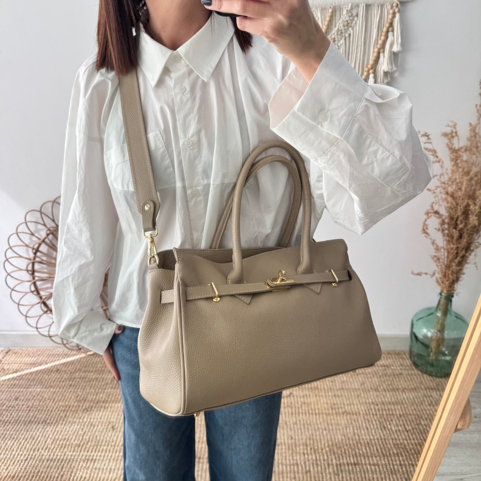 Bolso shopper taupe cierre dorado - Bubbleshopbcn
