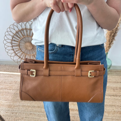 Bolso piel cierre cinturón camel