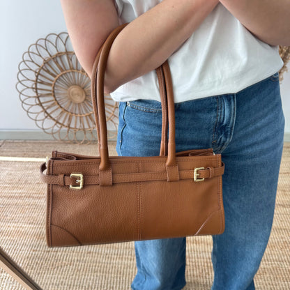 Bolso piel cierre cinturón camel