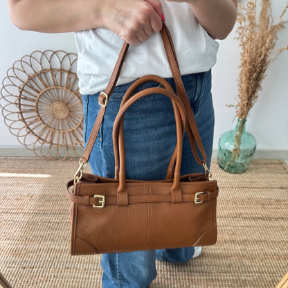Bolso piel cierre cinturón camel