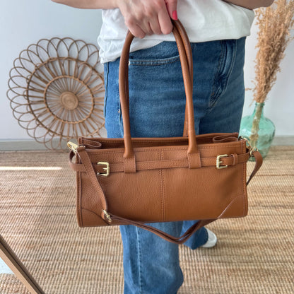 Bolso piel cierre cinturón camel