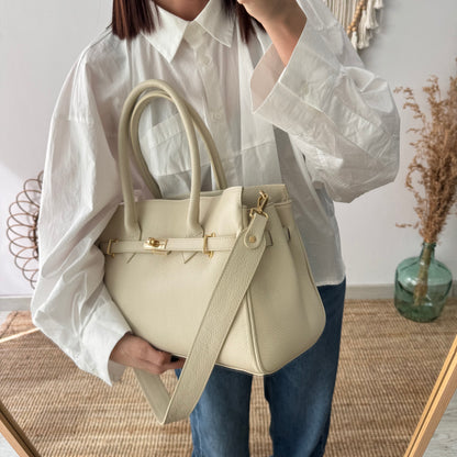 Bolso shopper beige cierre dorado