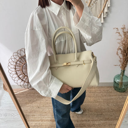Bolso shopper beige cierre dorado