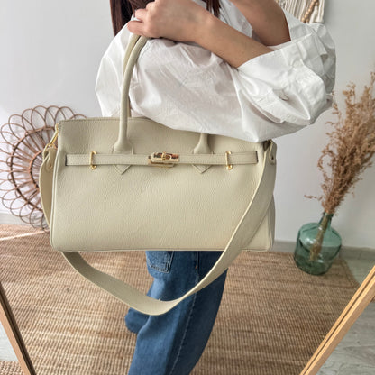 Bolso shopper beige cierre dorado