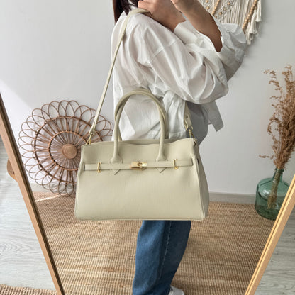 Bolso shopper beige cierre dorado