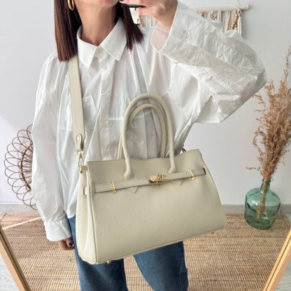 Bolso shopper beige cierre dorado