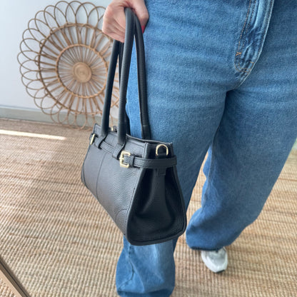 Bolso piel cierre cinturón negro