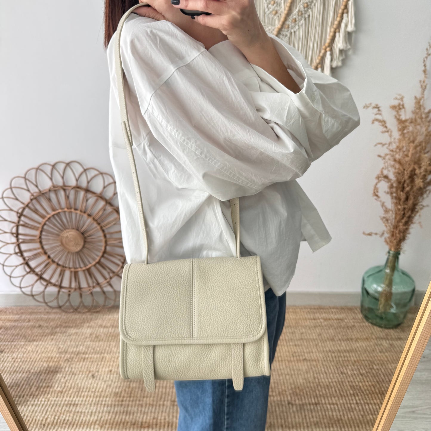 Bolso Satchel en Piel beige