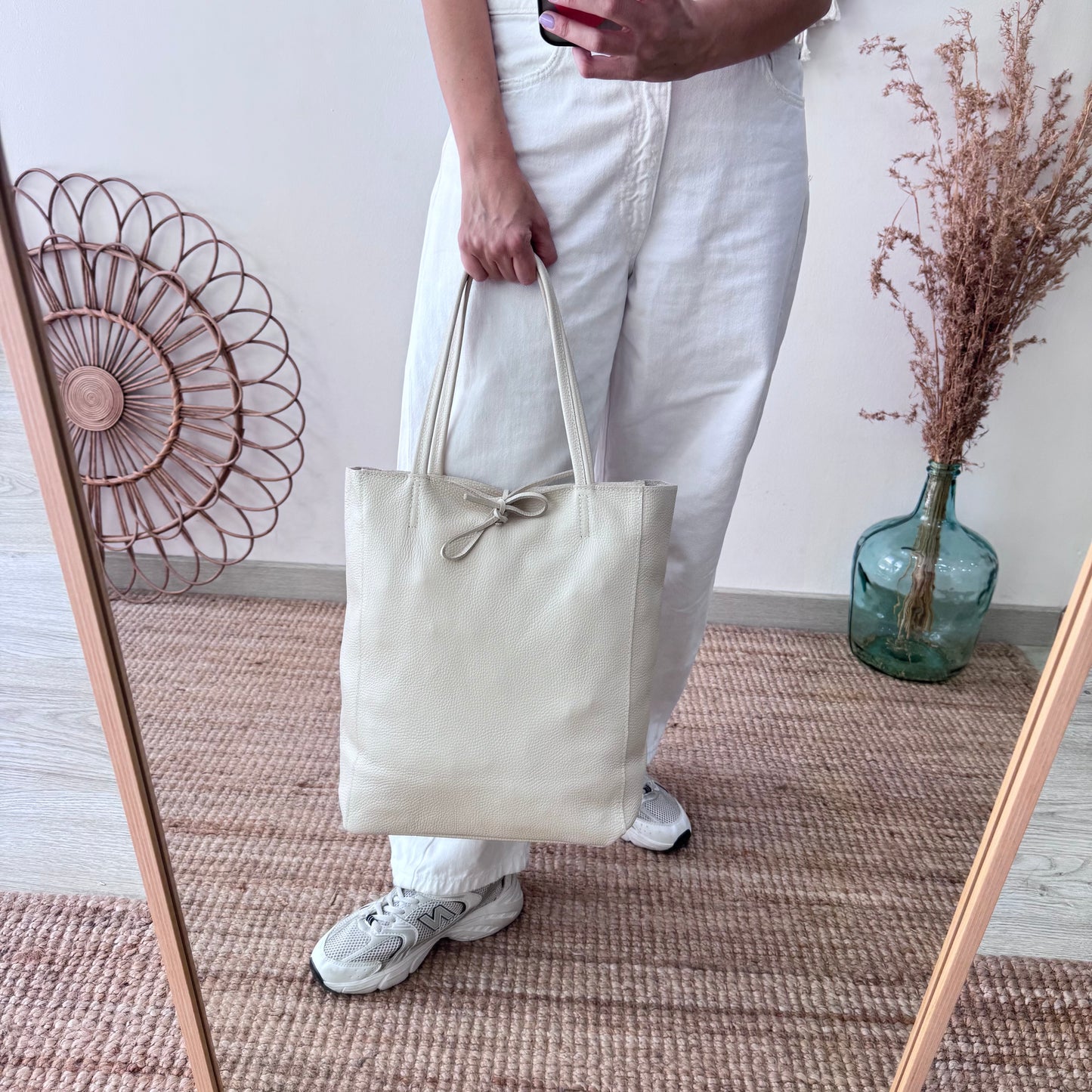 Bolso grande piel  beige personalizado iniciales bordadas