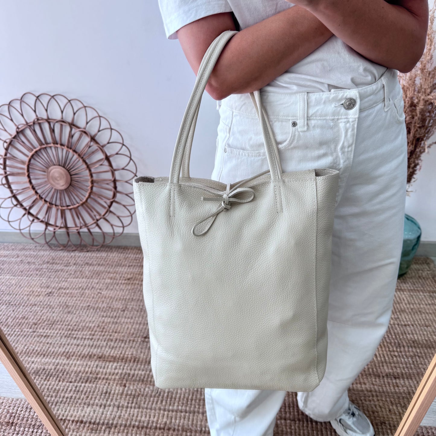 Bolso grande piel  beige personalizado iniciales bordadas