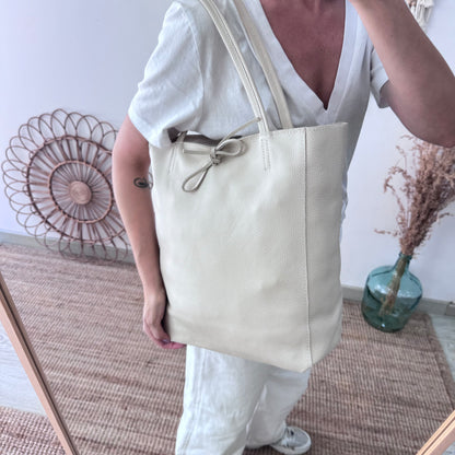 Bolso grande piel  beige personalizado iniciales bordadas