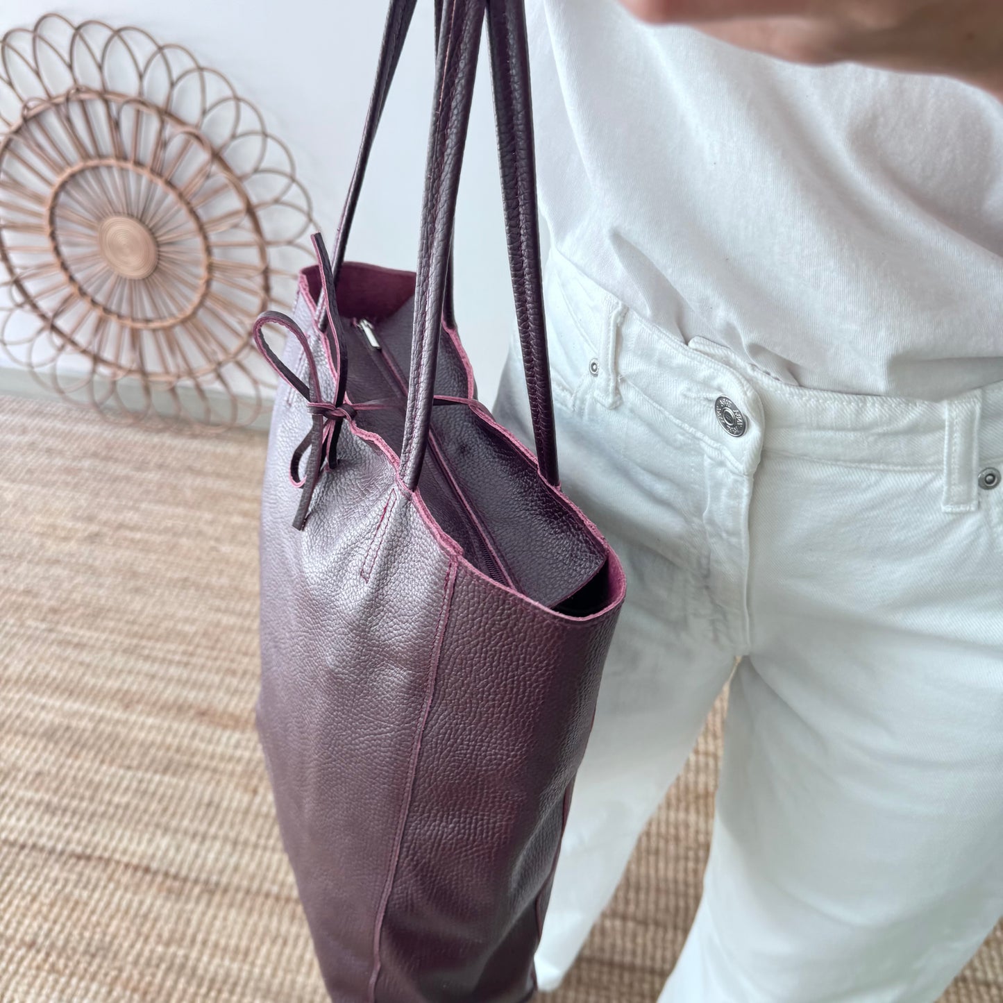Bolso grande piel granate personalizado iniciales bordadas