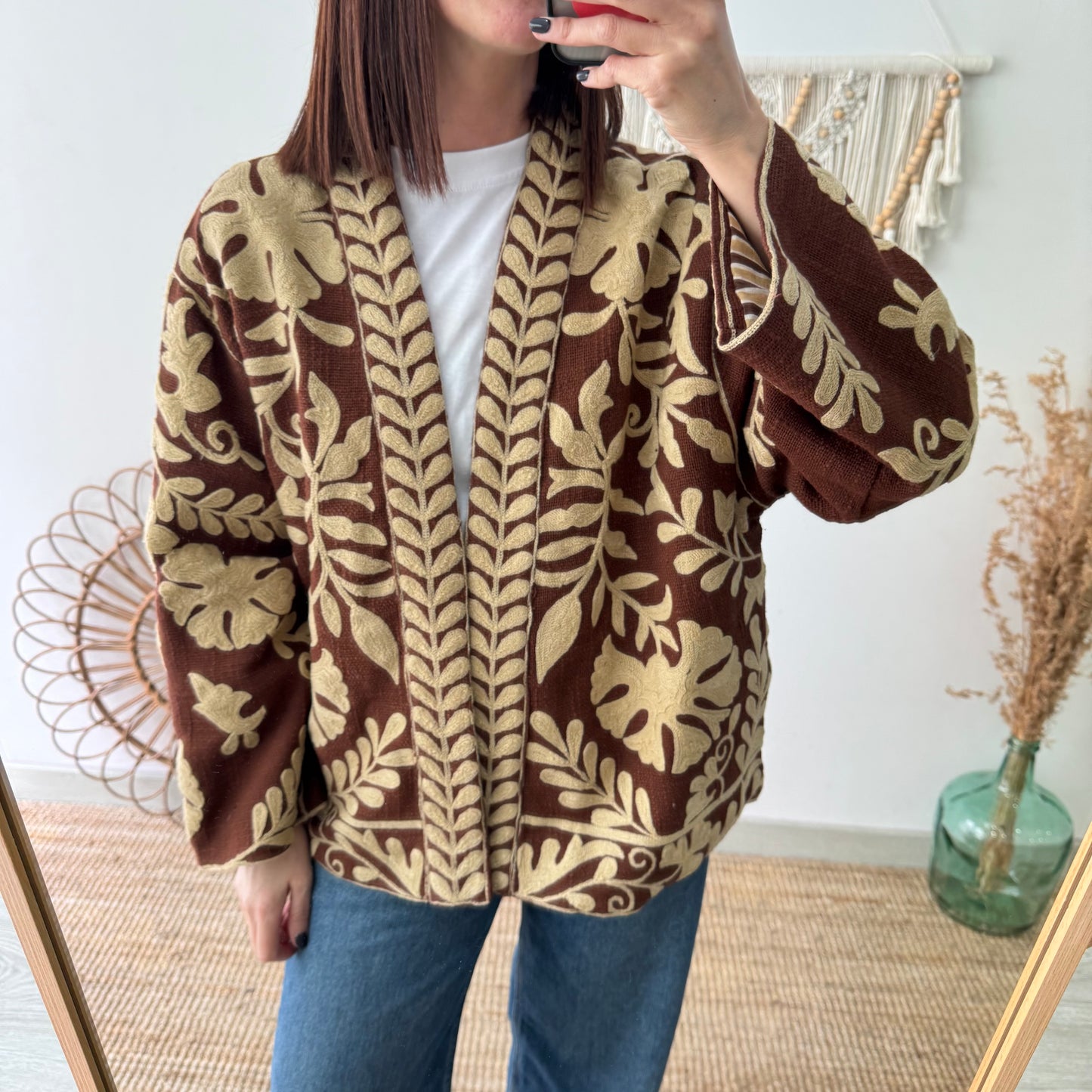 Kimono Boho marrón con Bordado