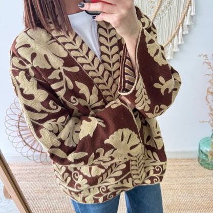 Kimono Boho marrón con Bordado