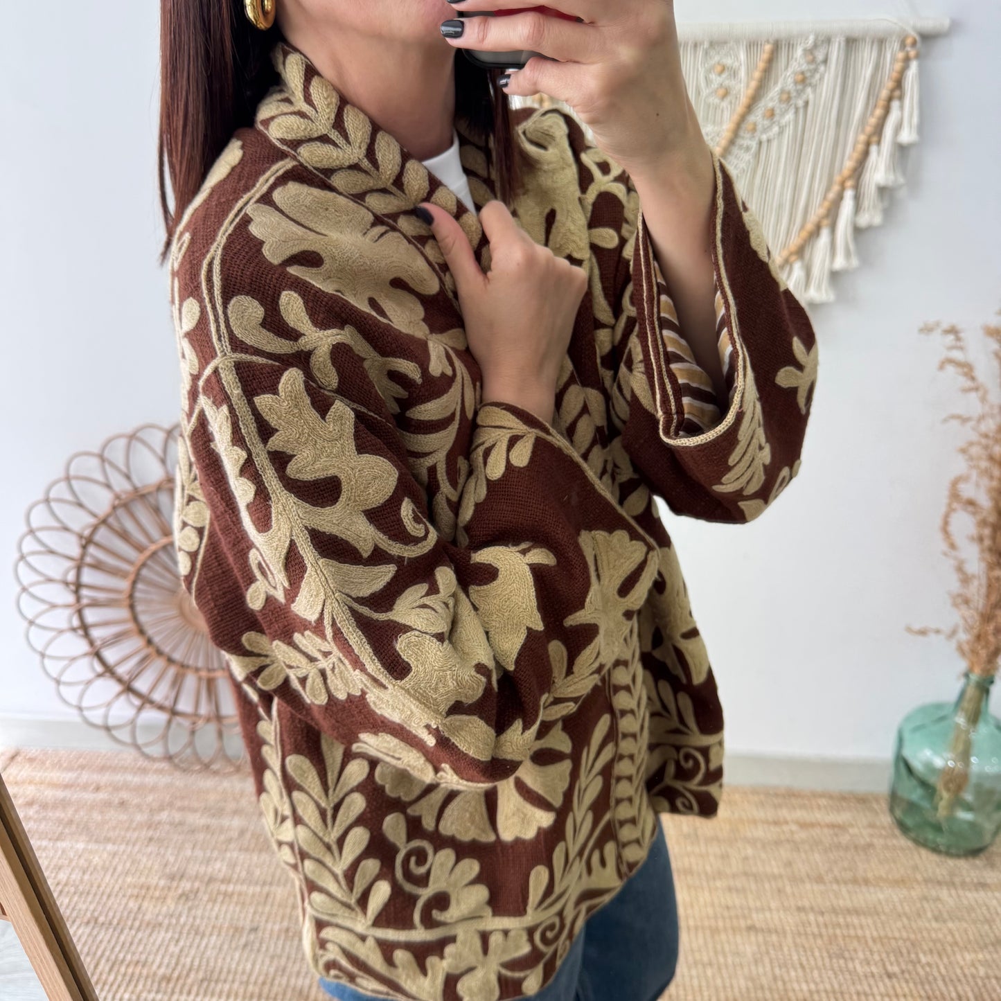 Kimono Boho marrón con Bordado