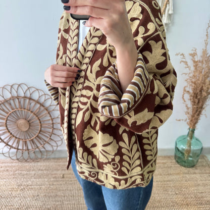 Kimono Boho marrón con Bordado